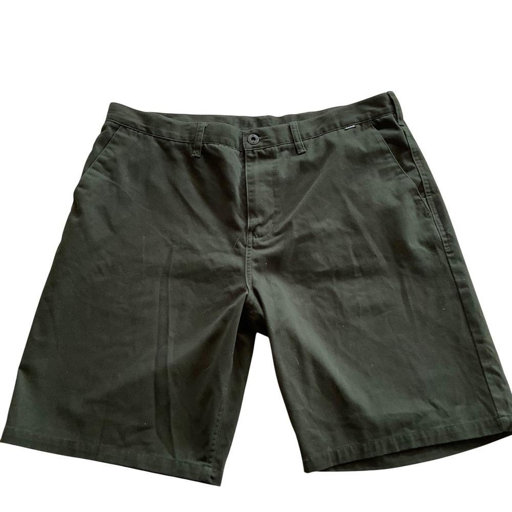 Hurley Chino Shorts Mens 38 Green Dri-Fit Flat Front Casual Walk Shorts
